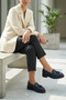 Navy Blue Genuine Leather Tasseled Women's Loafer Shoes Navy Blue Real Leather Pompom Moccasins - 4