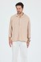 New Season Trend Oversize Seasonal Linen Textured Loose Fit Long Sleeve Comfortable Men's Beige Shirt - 5
