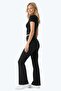 Black Viscose High Waist Gathered Front Spanish Flared Women's Trousers - 3