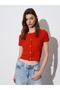 60980 Crew Neck Textured Knitwear Cardigan-Orange - 3