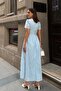 Women's Blue Lined Brode Woven Dress - 5