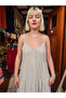 Beige Color Gingham Patterned Strappy Bohemian Dress - 2