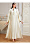 Beige Textured Tassel Detail A-Line Jalabiya