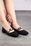 Daily Women's Black Ballerina Elastic Pearl Gold Band Square Toe Comfortable Home Work Office Shoes 783 - 2