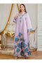 Purple Floral Print Embellished Jalabiya - 6