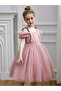 Girls Bow Tie Shoulder Floral Mesh Party Dress - 4