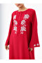 Red Embroidered Flare Sleeve Modest Dress - 5