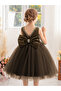 Girls Pearl Decor Bow Tie Deep V-Back Princess Party Dress - 3