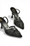Y752176315 Black Mesh Beaded Embroidered Thin Heeled Women's Shoes - 6