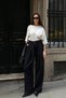 Black Belted Pleated Fabric Palazzo Trousers - 6