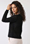 Women's Buttoned Openwork Trendy Black Knitwear Cardigan - 3