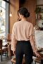 Women's Beige V-Neck Bat Sleeve Patterned Blouse Arm-26Y001065 - 4
