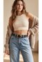 100% Genuine Leather Women's Belt |   Antique Yellow Buckle Detailed |   4cm Elegant Design - 4
