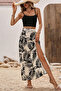 New Season Women's Rope Strap Round Neck Short Viscose Blouse and Patterned Slit Single Jersey Skirt Double Set - 6