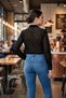 Women's Black Glitter Velvet Striped Tulle Shirt Arm-26Y001060 - 2