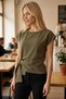 Women's Khaki Round Neck Lycra Blouse with Front Gather Detail Arm-26Y001072 - 2