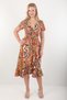 Women's Premium Cotton Retro Pattern Double Breasted V-Neck Ruffled Tie Back Stylish Dress - 3