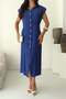 Women's Navy Blue Waist Detailed Midi Length Buttoned Shirt Dress Dpnp027