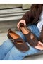 Brown Genuine Leather (Alevo) Low-Cut Cut-Out Women's Shoes with Gold Adjustable Buckle Detail
