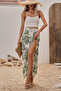 New Season Women's Rope Strap Round Neck Short Viscose Blouse and Patterned Slit Single Jersey Skirt Double Set - 3