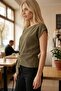 Women's Khaki Round Neck Lycra Blouse with Front Gather Detail Arm-26Y001072 - 3