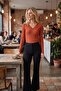 Women's Tile V-Neck Soft Textured Lace-Collar Long Sleeve Blouse Arm-26K001028 - 3