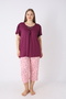 Women's Ring Viscose Plus Size Elegant Detailed Collar Short Sleeve Capri Pajama Set
