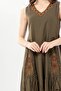 Sleeveless Begüm V-Neck Summer Embroidered Authentic Voile Short Dress Khaki Hk - 3