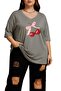 Ribbon-Cheery Printed Large Size V-Neck Oversize Unisex T-Shirt 1Cz4