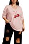 Ribbon-Cheery Printed Large Size V-Neck Oversize Unisex T-Shirt 1Cz4