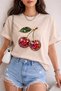Stone-Embellished Cherry Print Unisex Oversize T-Shirt – Cotton Crew Neck Casual T-Shirt