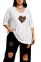 Heart Printed Large Size V-Neck Oversized Unisex T-Shirt 1Cz5