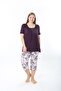 Women's Ring Viscose Plus Size Elegant Detailed Collar Short Sleeve Capri Pajama Set - 2