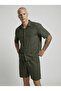 Men's Cotton Linen Shirt Shorts Set Khaki - 2