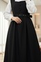 Front Buttoned Belted Long Jile Dress - Black - 2