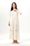 Long Sleeve Cheerful Embroidery Detailed Buttoned Summer Dress Cream Color - 6
