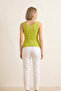 Women's Oil Green U-Neck Lined Sleeveless Sandy Fabric Blouse - 7