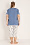 Women's Ring Viscose Plus Size Elegant Detailed Collar Short Sleeve Capri Pajama Set - 2