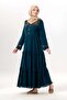 Long Sleeve Zeynep Crew Neck Embroidered Long Voile Dress Petrol Ptrl - 6
