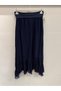 Navy Blue Italian Elastic Waist Skirt with Fringed Hem, Straight Cut, Lined Silk Skirt, Sizes 36 - 40 - 2