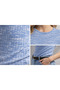 Women's Slim Fit Textured Ribbed Short Sleeve T-Shirt Blue - 3