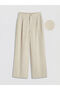 Beige Elastic Waist Linen Blend Women's Trousers - 5