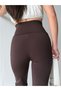 Women's Brown Color Spanish Leg High Waist Gathering Stretchy Plain Leggings with Shiny Stone Detail - 4