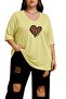 Heart Printed Large Size V-Neck Oversized Unisex T-Shirt 1Cz5