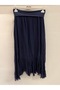 Navy Blue Italian Elastic Waist Skirt with Fringed Hem, Straight Cut, Lined Silk Skirt, Sizes 36 - 40 - 4