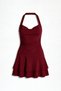 Burgundy Strappy Mini Dress |   Women's Halter Neck Flounce Ruffle Short Dress - 2