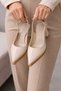Women's Beige 7 Santim Heel Pointed Toe Women's Classic Leather Heeled Shoes Non-Slip Sole - 2