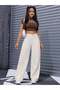 Women's Beige High Waist Wide Leg Jean Trousers Loose Fit Casual Denim - 4