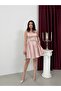 Powder Square Collar Belt Detailed Satin Evening Dress - 2