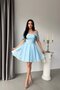 Baby Blue Pleated Skirt Evening Dress with Detailed Back Design